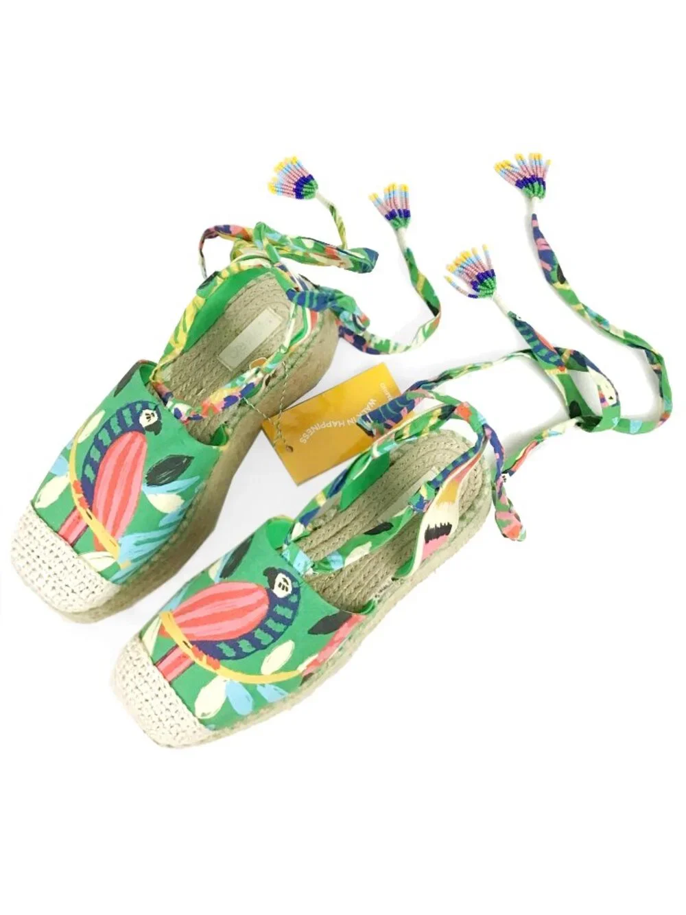 FARM RIO Green Forest Birds Espadrille Platform Sandals